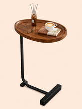C-Shaped Sofa Side Table with Round Wooden Tray Top