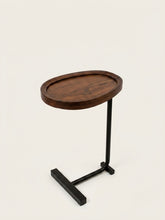 C-Shaped Sofa Side Table with Round Wooden Tray Top