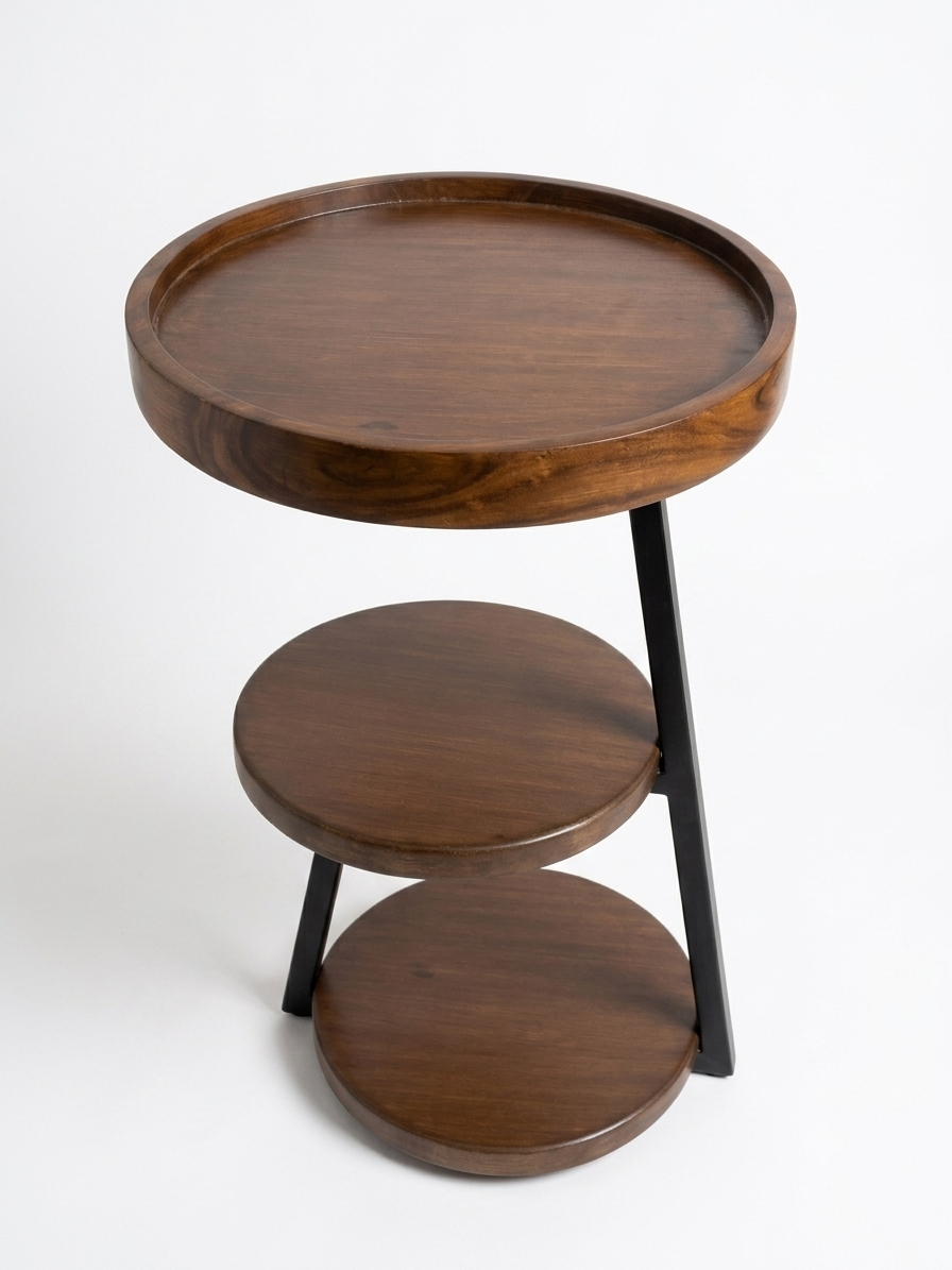3-Tier Round Wooden Side Table