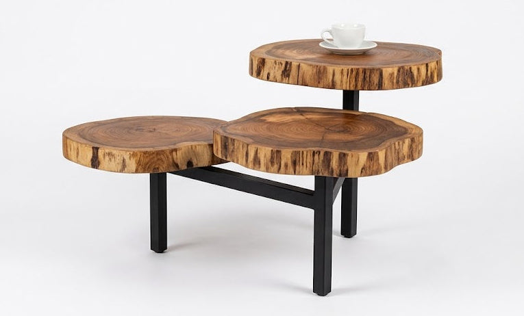 The Triskell Live-Edge Coffee Table Three-Tier Solid Wood & Steel